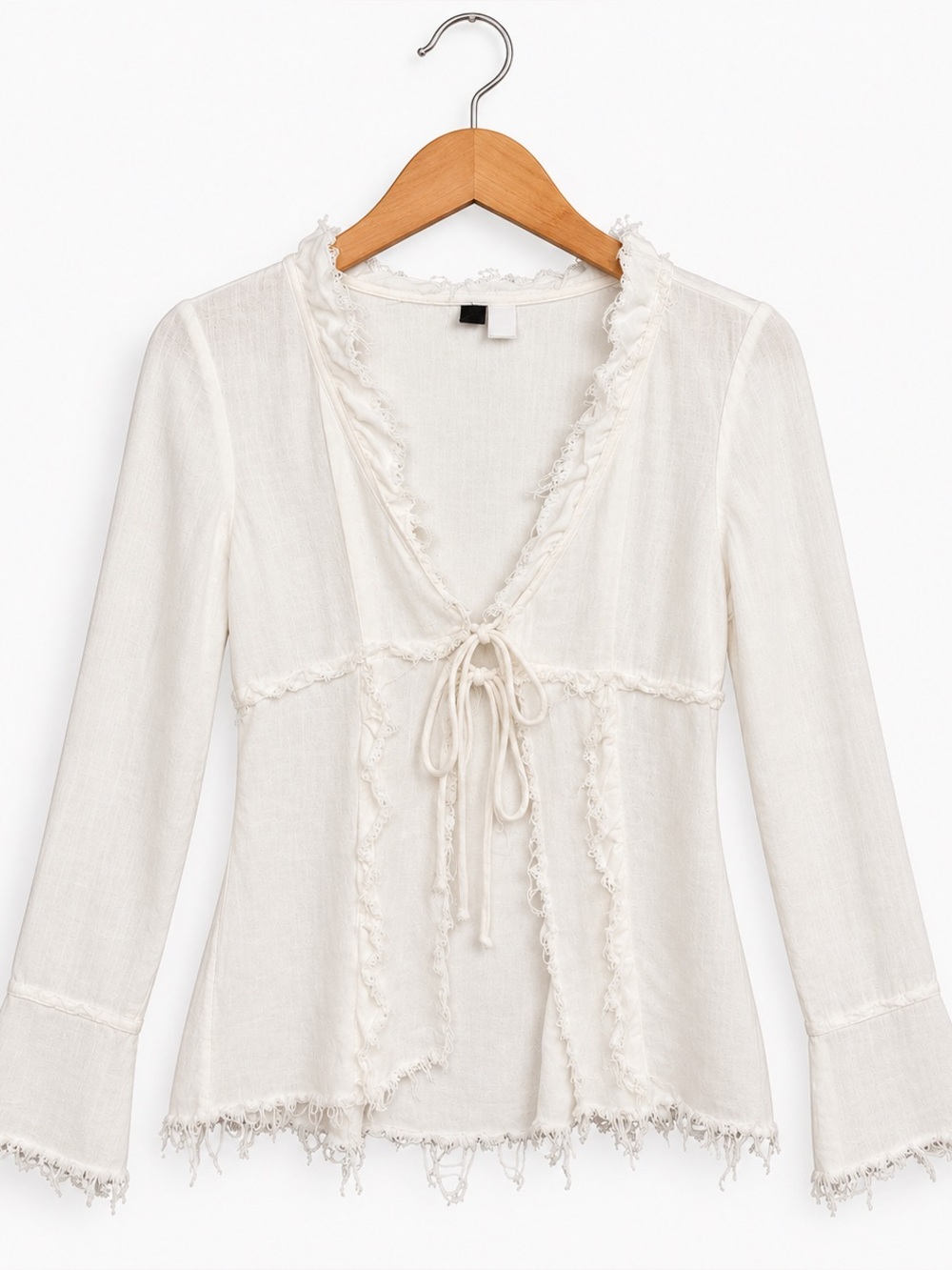 H&M Tie Front Cream Linen Top